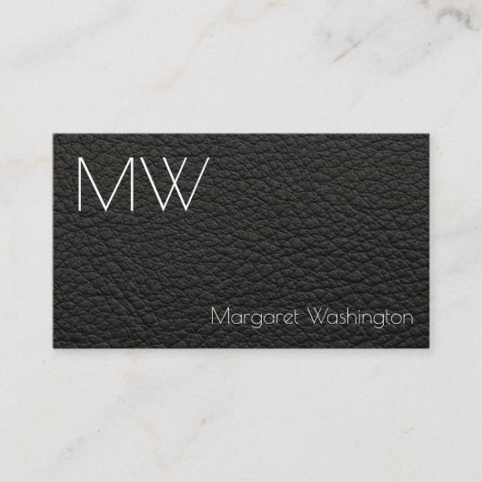 Carte De Visite Moderne Simple Professionnel Cuir Noir Minimal (Devant)