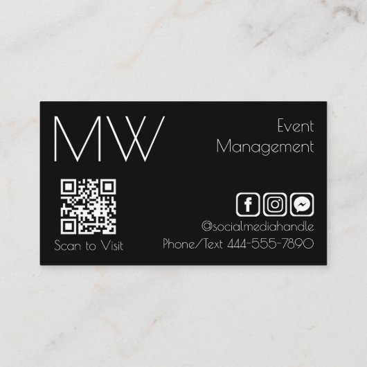 Carte De Visite Moderne Simple Professionnel Noir Blanc Minimalist (Dos)