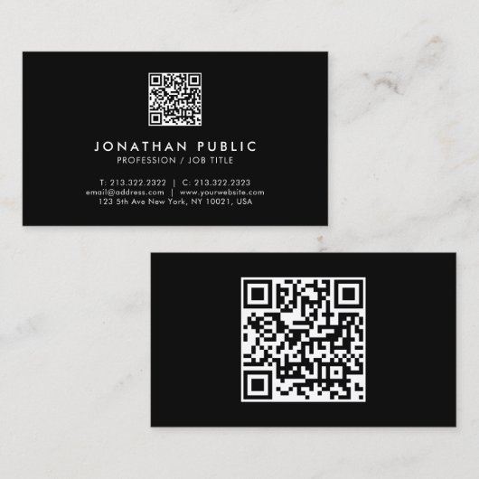 Carte De Visite Moderne Simple Professionnel QR Code Noir Et Blanc (Devant / Derrière)