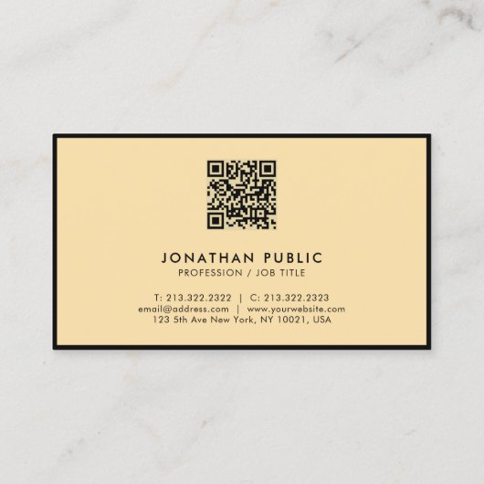 Carte De Visite Moderne Simple Professionnel QR Code Noir Et Or (Dos)