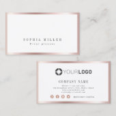 Carte De Visite Moderne simple rose frontière or professionnel (Devant / Derrière)