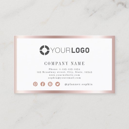 Carte De Visite Moderne simple rose frontière or professionnel (Dos)