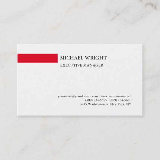 Carte De Visite Moderne simple Rouge Blanc Professionnel (Devant)