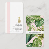 Carte De Visite Moderne Simple Tropical Feuille Ananas Rose Vert (Devant / Derrière)