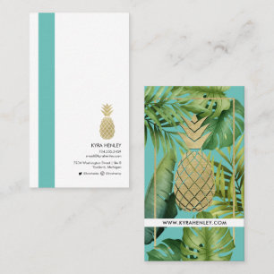 Carte De Visite Moderne Simple Tropical Feuille ananas Turquoise 