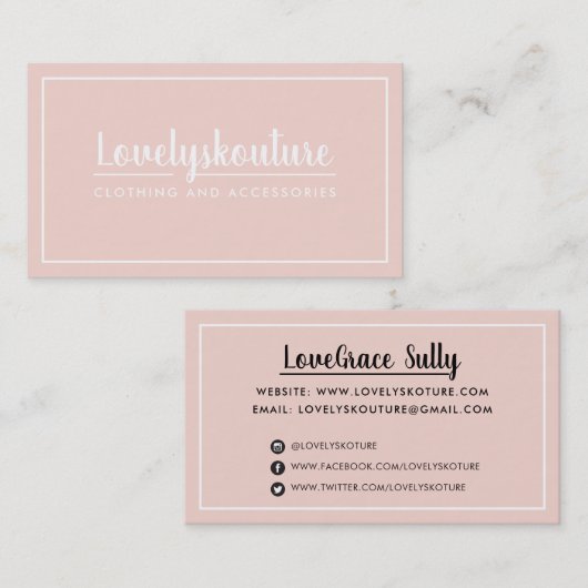 Carte De Visite MODERNE STYLE MINIMAL simple bordure rose pâle (Devant / Derrière)