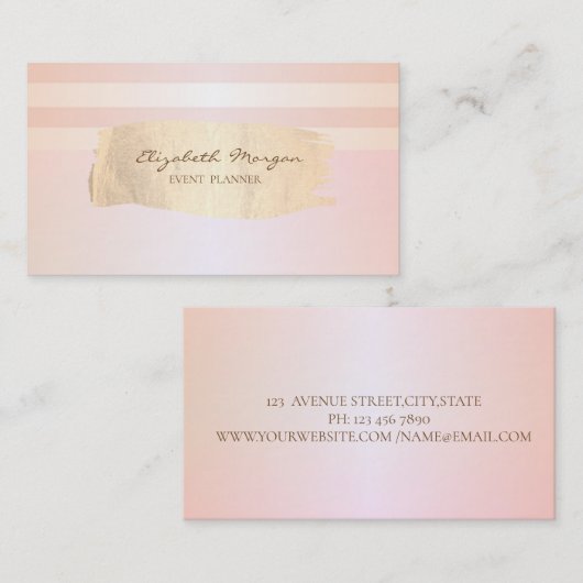 Carte De Visite Moderne Stylé rayé, Brush Stroke Or (Devant / Derrière)