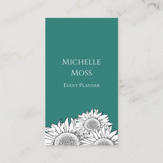 Carte De Visite Moderne Sunflowers QR code tendance Turquoise vert (Devant)