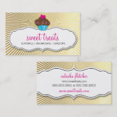 Carte De Visite MODERNE SWEET mignon cupcake rose or rétro sunburs (Devant / Derrière)