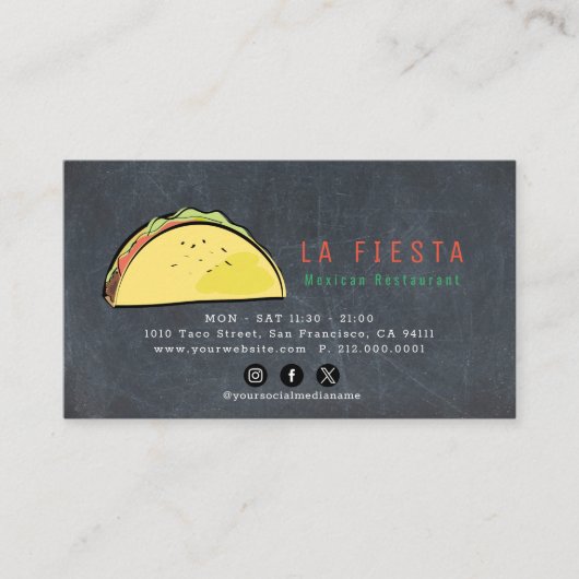 Carte de visite moderne Taco Chalkboard pour les m (Devant)
