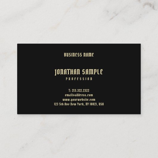 Carte De Visite Moderne tendance Design simple élégant Noir Or (Dos)