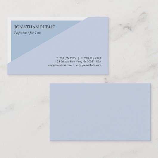 Carte De Visite Moderne tendance Elégant Bleu Design Créatif Plat (Devant / Derrière)