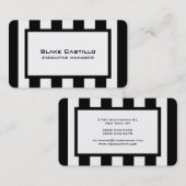 Carte De Visite Moderne tendance Elégant Noir Blanc rayé (Devant / Derrière)