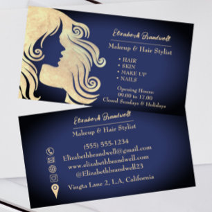 Carte De Visite Moderne tendance marine bleu & Gold maquillage coi