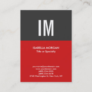 Carte De Visite Moderne tendance Monogramme gris rouge