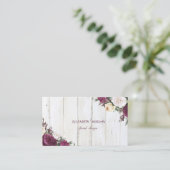 Carte De Visite Moderne Texture Bois Floral Bourgogne Rustique (Debout devant)