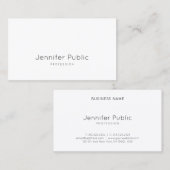 Carte De Visite Moderne Top Simple Professionnel Élégant Blanc Pla (Devant / Derrière)