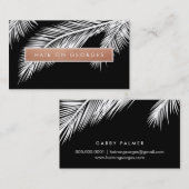 Carte De Visite MODERNE TROPICAL PALM FRONDS logo tendance or rose (Devant / Derrière)