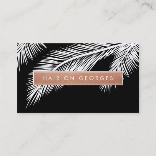 Carte De Visite MODERNE TROPICAL PALM FRONDS logo tendance or rose (Devant)