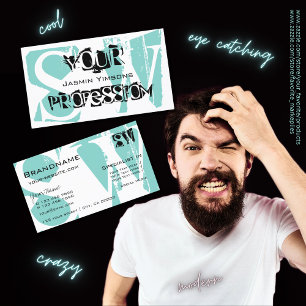 Carte De Visite Moderne Turquoise blanc et noir avec initiales