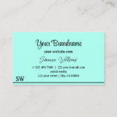 Carte De Visite Moderne Turquoise en bandes noires avec Monogramme (Dos)