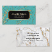 Carte De Visite Moderne Turquoise & Marbre Or Élégant (Devant / Derrière)