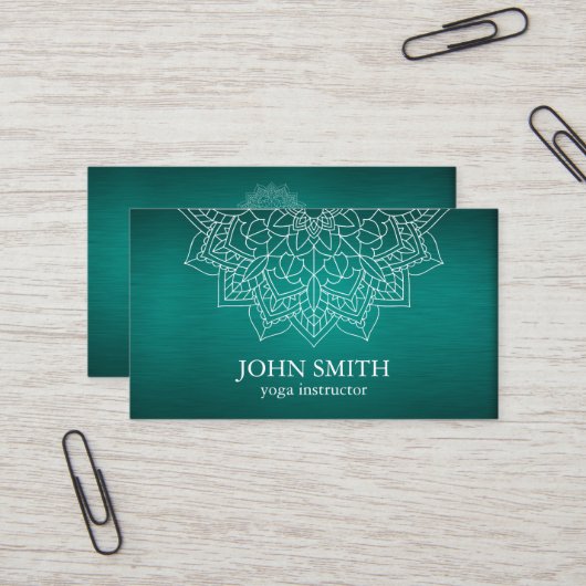 Carte De Visite Moderne Turquoise & Or Mandala Yoga Instructeur Bu (Devant/Arrière en situation)