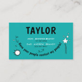 Carte De Visite Moderne Turquoise Playdate Amusant Enfant Appelant (Dos)
