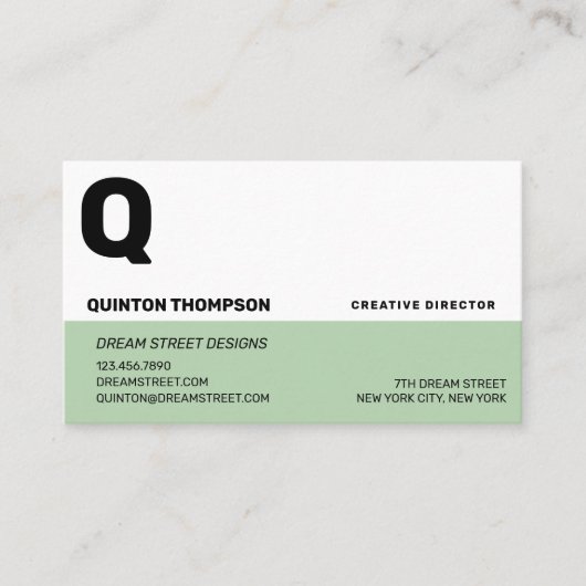 CARTE DE VISITE MODERNE VERT À DEUX TONNES (Devant)