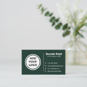 Carte de visite moderne vert foncé Ajouter un logo (Debout devant)