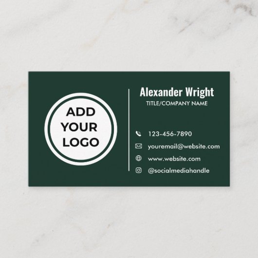 Carte de visite moderne vert foncé Ajouter un logo (Devant)