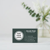 Carte de visite moderne vert foncé Ajouter un logo (Debout devant)
