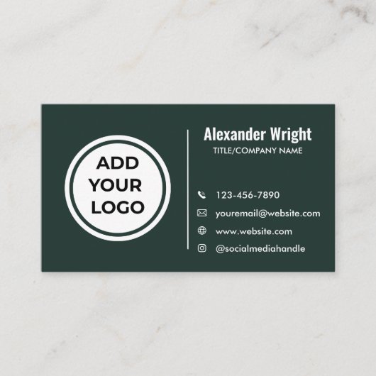 Carte de visite moderne vert foncé Ajouter un logo (Devant)