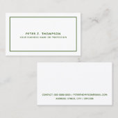 Carte de visite moderne vert foncé avec ligne fine (Devant / Derrière)