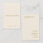 Carte de visite moderne Vertical Gold Texte Élégan (Devant / Derrière)