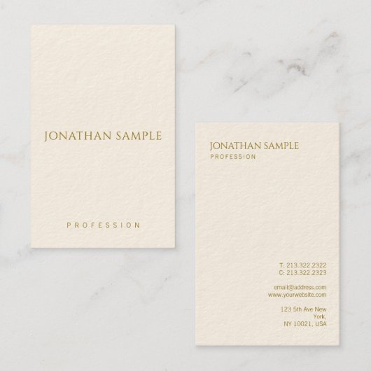 Carte de visite moderne Vertical Gold Texte Élégan (Devant / Derrière)