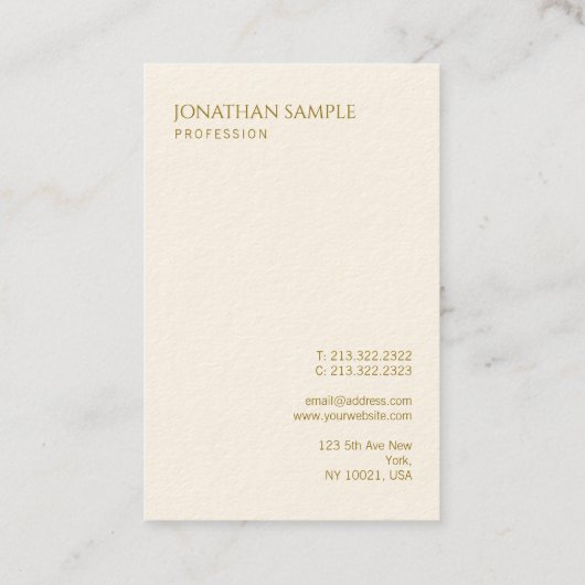 Carte de visite moderne Vertical Gold Texte Élégan (Dos)