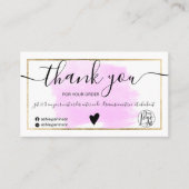 Carte De Visite Moderne violet aquarelle or feuille ordre merci (Devant)