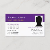 Carte De Visite Moderne violet blanc simple avec monogramme et pho (Dos)