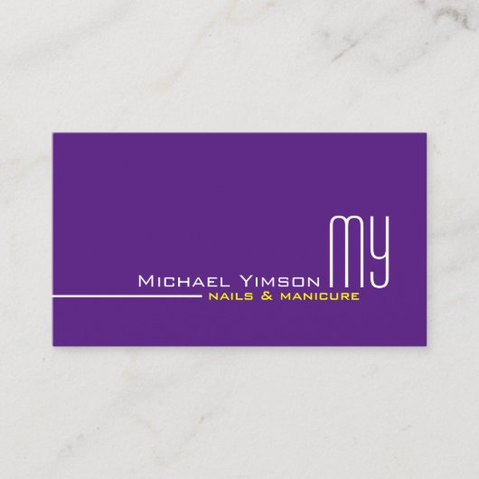 Carte De Visite Moderne violet blanc simple avec monogramme et pho (Devant)