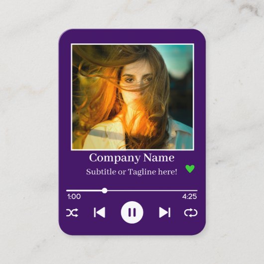 Carte De Visite Moderne violet QR Code Music Player Chanson Photo (Devant)