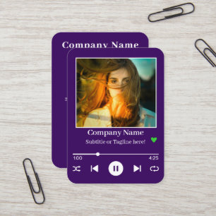 Carte De Visite Moderne violet QR Code Music Player Chanson Photo