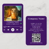 Carte De Visite Moderne violet QR Code Music Player Chanson Photo (Devant / Derrière)