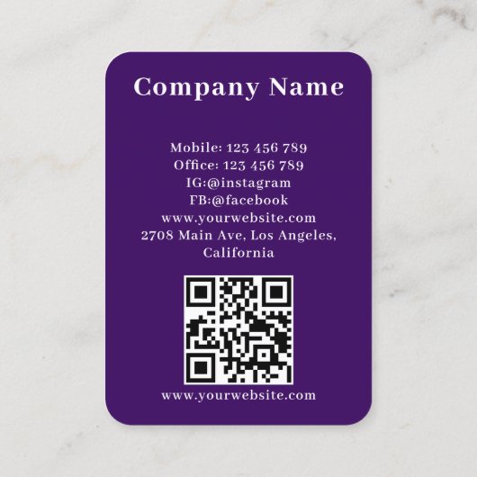 Carte De Visite Moderne violet QR Code Music Player Chanson Photo (Dos)