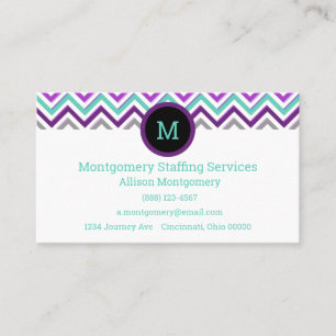 Carte De Visite Moderne violet, rose, gris et Turquoise. Chevron