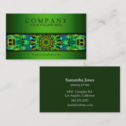 Carte De Visite moderne vous observant vert de mandala (Devant / Derrière)