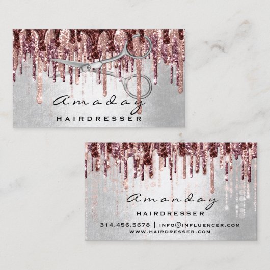 Carte De Visite ModerneProfessionnel Ciseaux Rose de coiffeur cise (Devant / Derrière)