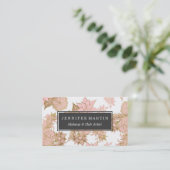 Carte De Visite Modernes Girly rougissent or blanc rose floral (Debout devant)