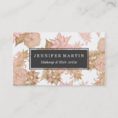 Carte De Visite Modernes Girly rougissent or blanc rose floral (Devant)