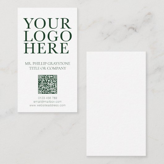 Carte De Visite Modernisez votre logo Image Vert & Blanc Code QR (Devant / Derrière)